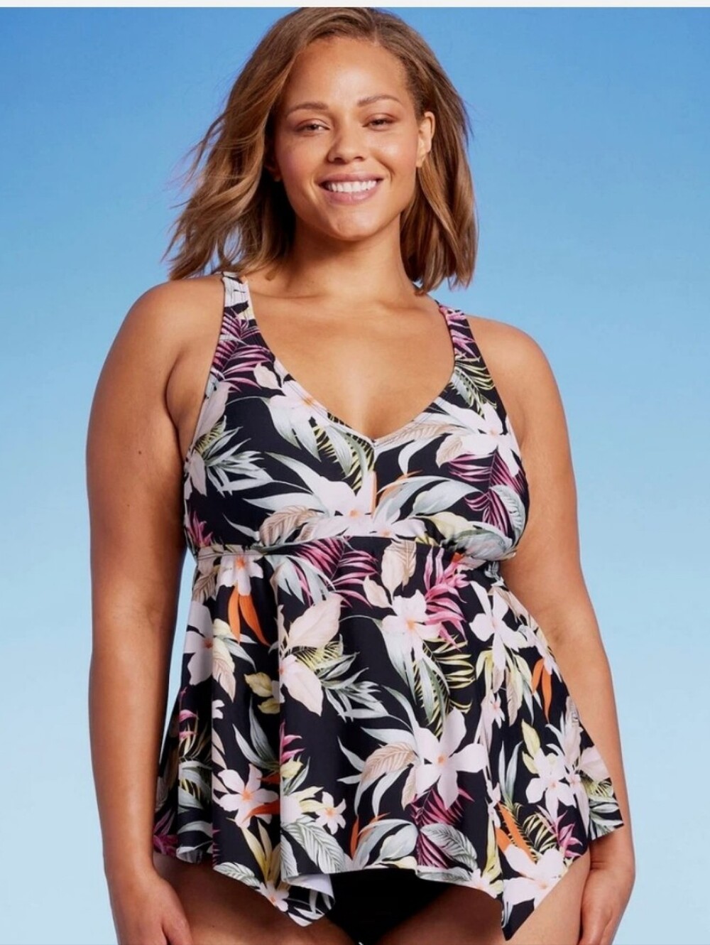 Floral Black Swim Tank Top Size: 2x